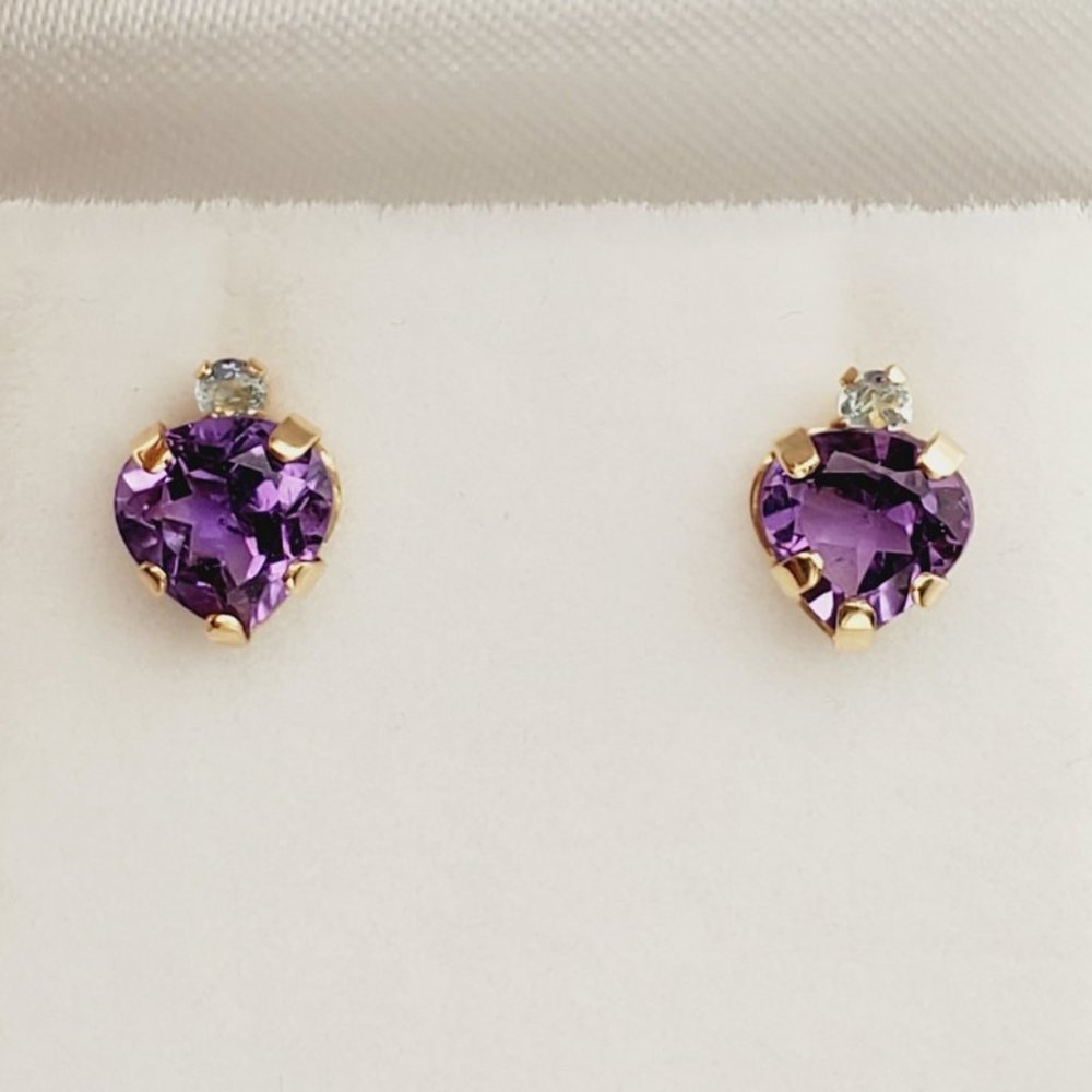 10K Yellow Gold Genuine Amethyst (1.5ct) and Aquamarine Stud Earrings